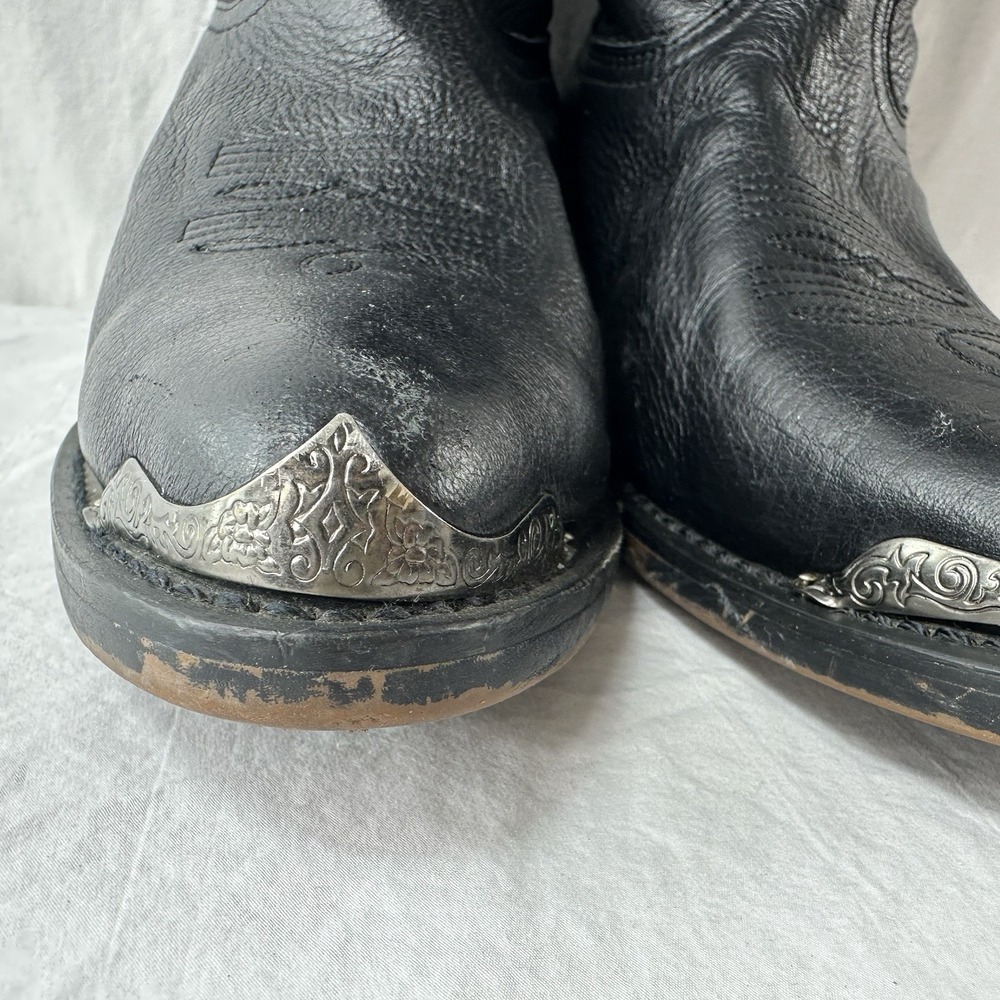 Vintage Durango Black Leather Cowboy Biker Boots RD560 Women's Sz 8 M Toe Rands - Picture 3 of 11